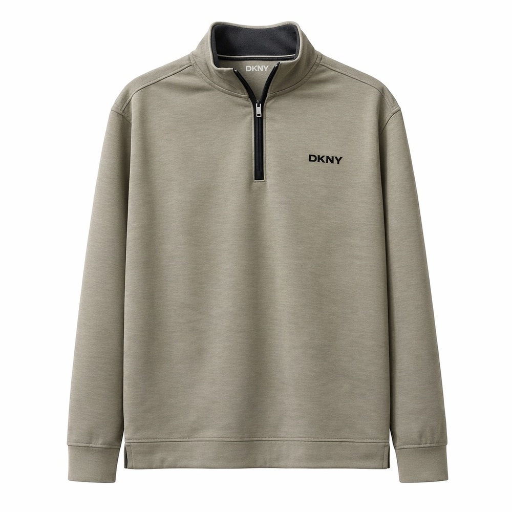 DKNY Quarter Zip Pullover L Olive Green NWT Minimal Logo Sweatshirt
